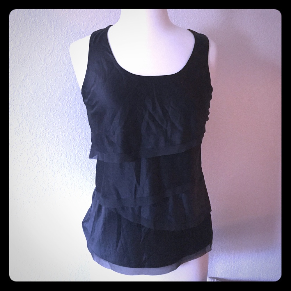 Steel Grey silk look and knit tiered top. MP